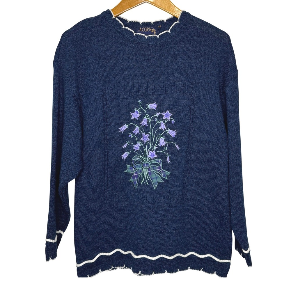 Vintage Acorn‎ Bluebell Flower Embroidered Sweater Women's Medium